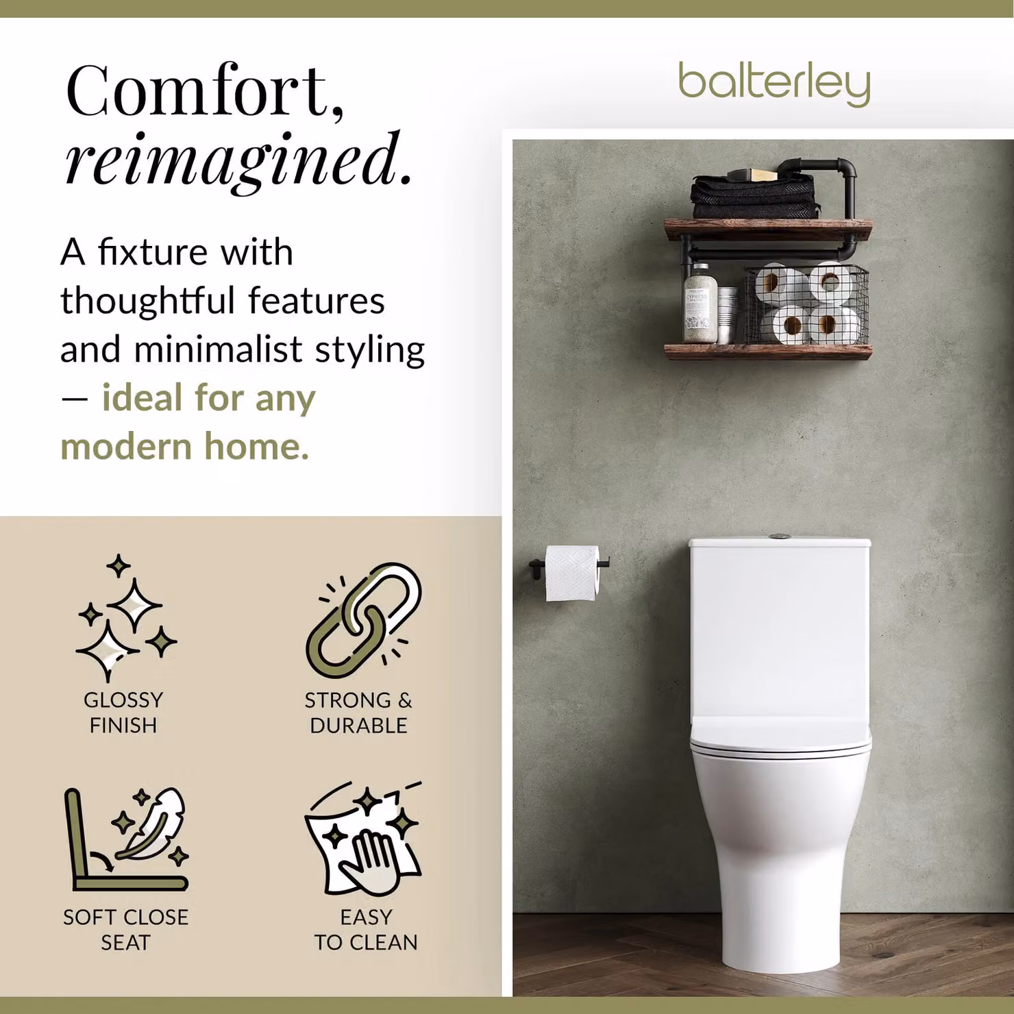 Balterley White Ceramic Flush to Wall Close Coupled Toilet with Soft Close Seat, W/D/H: 37.5 x 80.6 x 61.2 cm – 2