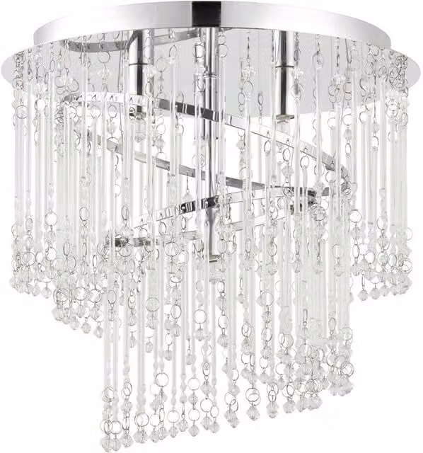 Loops Chrome and Transparent Glass Flush Ceiling Light Chandelier