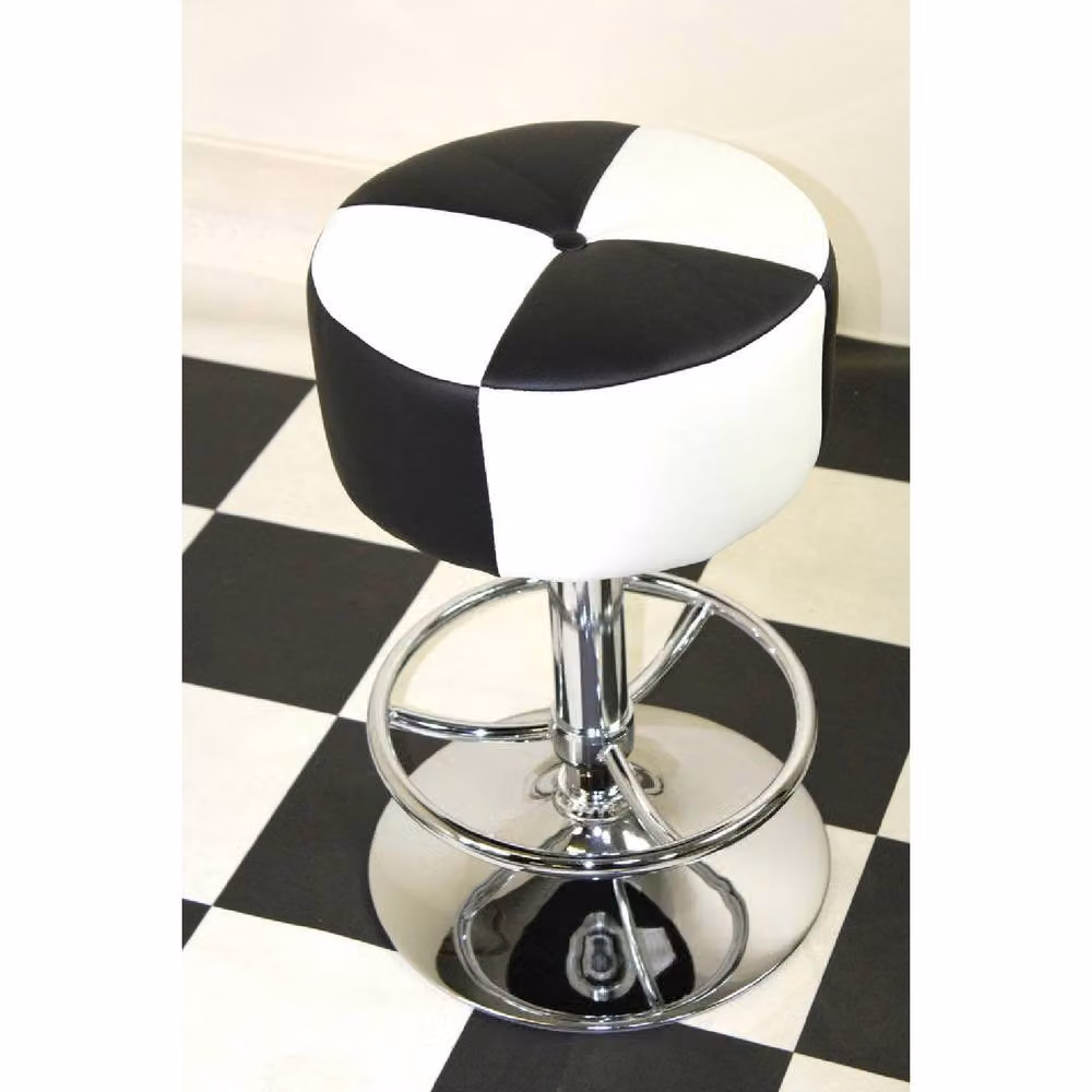 netfurniture Morasi American Diner Retro Kitchen Bar Stool with Black and White Checked Faux Leather Seat and Metal Frame – 2