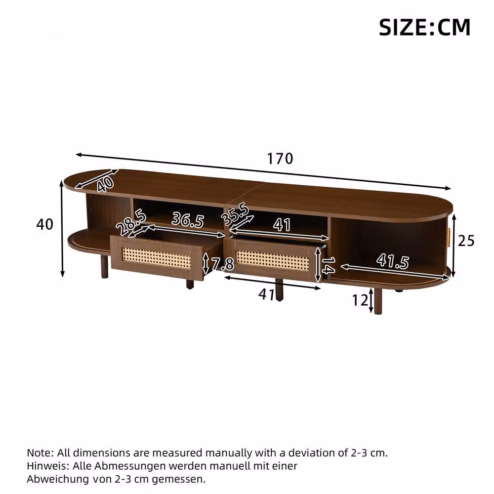 BTM Minimalist Rattan TV Cabinet in Dark Brown with Sliding Doors and Drawers, W/D/H: 170 x 40 x 40 cm – 3