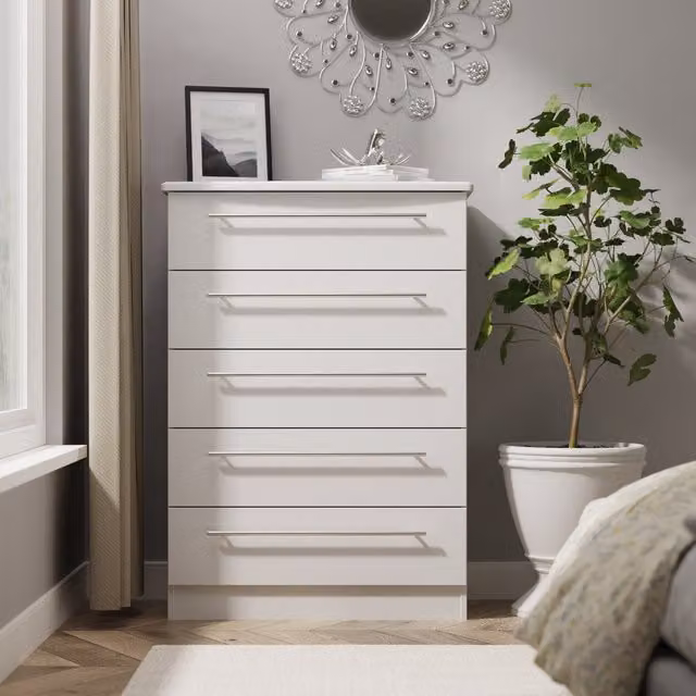 Sherwood Ready Assembled 5 Drawer Chest in Grey Matt