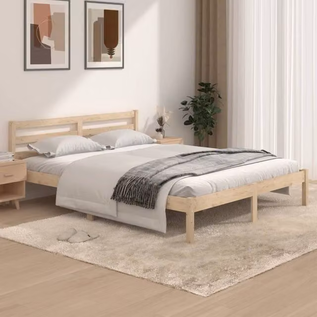 Berkfield Home King Size Solid Wood Pine Bed Frame in Brown, W/D/H: 150 x 200 cm