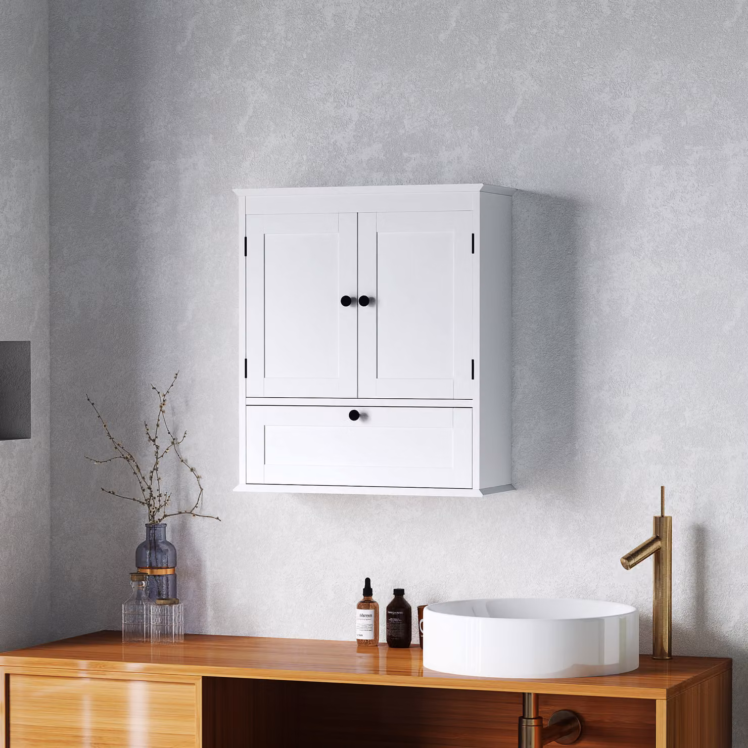 HOMCOM White Wall-Mounted Bathroom Cabinet with Hinged Doors and Internal Shelves – 2