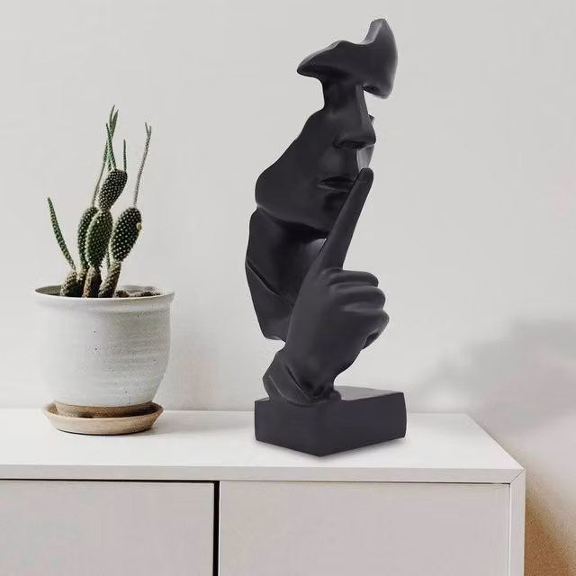 Huhote Black Resin Thinker Ponder Abstract Art Sculpture for Home or Office Desk Decor