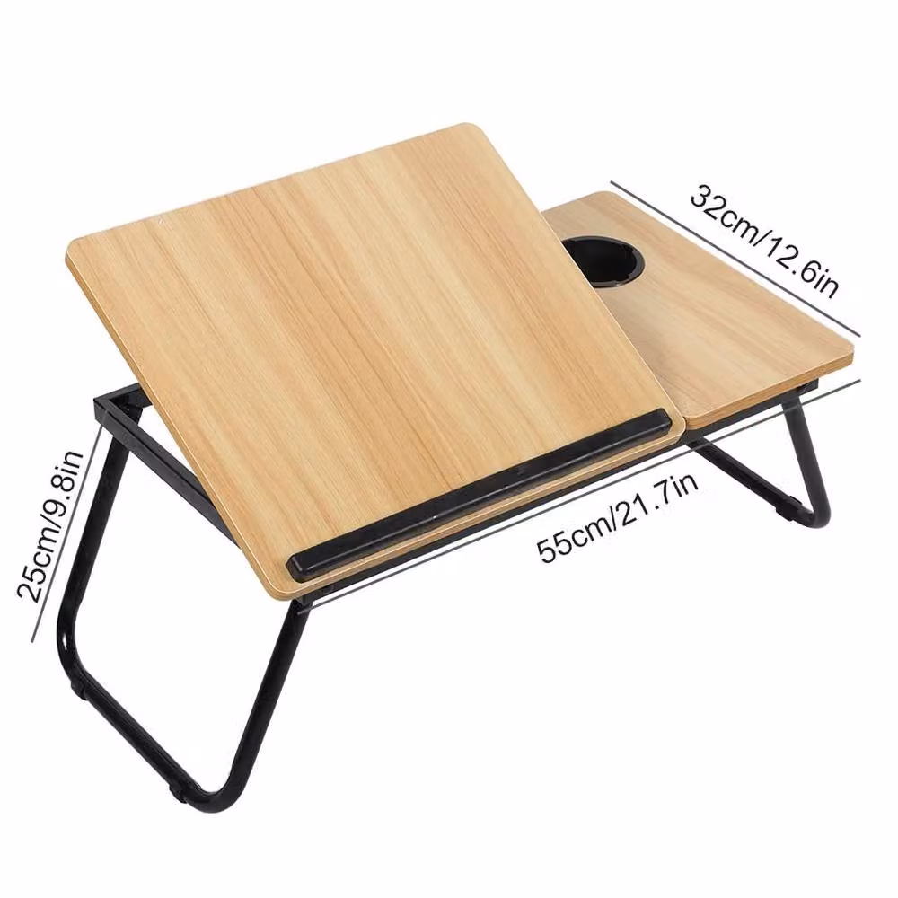 KORVIXA Folding Laptop Table Stand with Tilting Top, Brown, W: 100 cm x D: 25 cm – 2