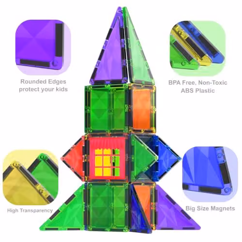 Desire Deluxe 42pc Magnetic Tiles Building Blocks Toy in Multicolour for Creative and Sensory Learning – 3