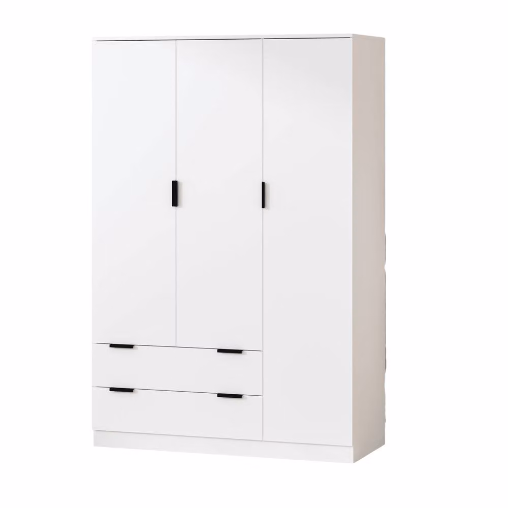 Home Source Phoenix Modern 3 Door 2 Drawer Wardrobe with Hanging Rail in White and Black – 3