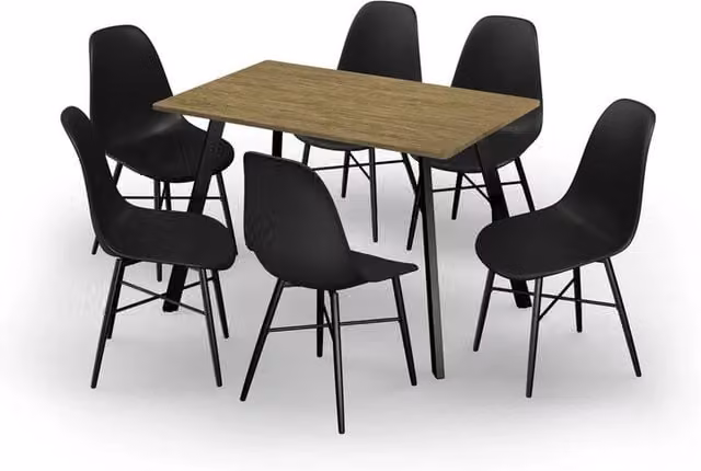 URBNLIVING Scandinavian Dining Set with 110 cm Oak Table and 6 Black Tulip Chairs