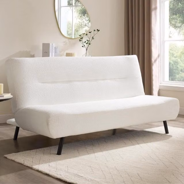 Eadie White Bouclé Fabric Click Clack Sofa Bed