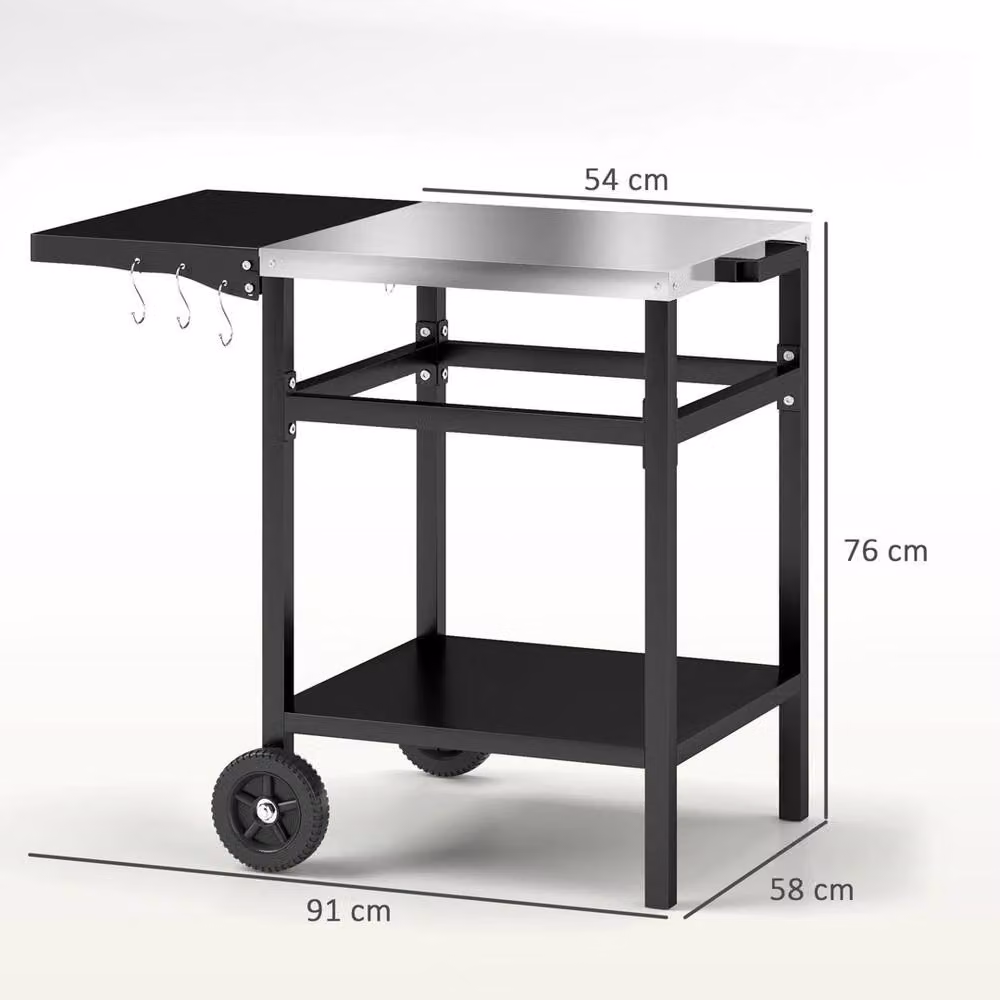 Ventryn BBQ Trolley with Foldable Side Table and Charcoal Pizza Table in Black and Silver – 1