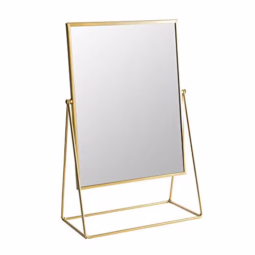 Harbour Housewares Modern Rectangular Tabletop Makeup Mirror in Gold, W: 50.0 cm, H: 32.0 cm, D: 16.5 cm – 1