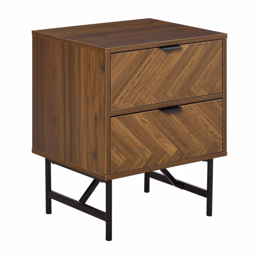 Wyld Haus Lipana 2 Drawer Bedside Table in Walnut Brown with Metal Handles, W: 39.5 cm, D: 48.0 cm, H: 61.0 cm – 2