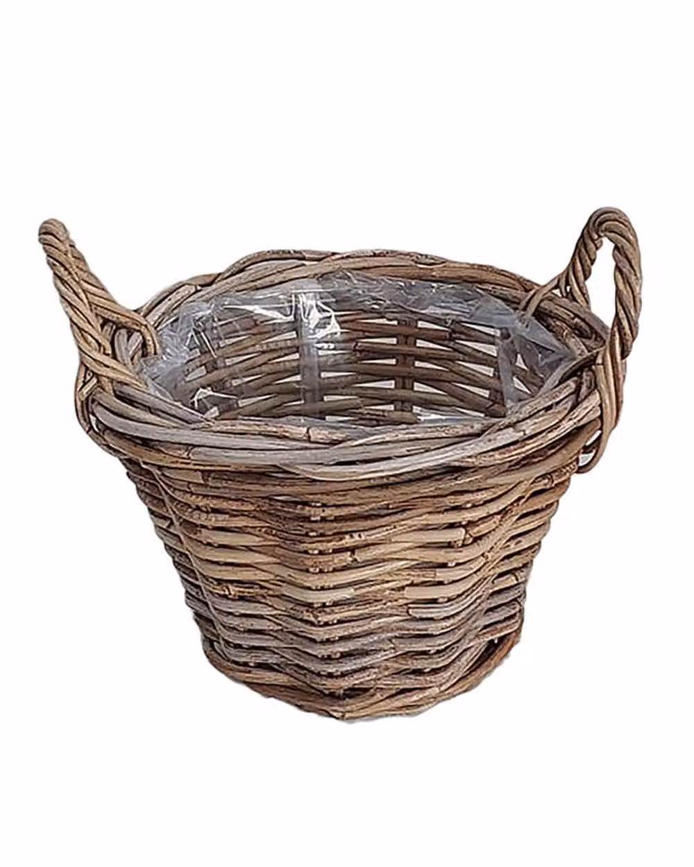 Dibor Traditional Small Lined Wicker Planter Basket with Handles in Grey – 2