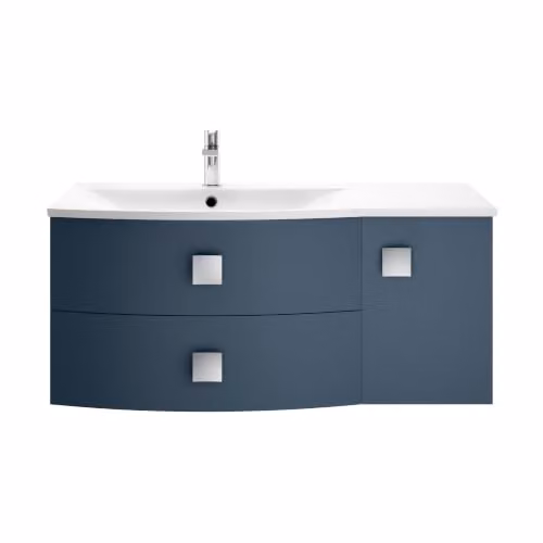 Balterley Wall Mounted Single Door and 2 Drawer Bathroom Vanity Unit with Basin in Mineral Blue W/D/H: 1012 x 504 x 448 mm – 3