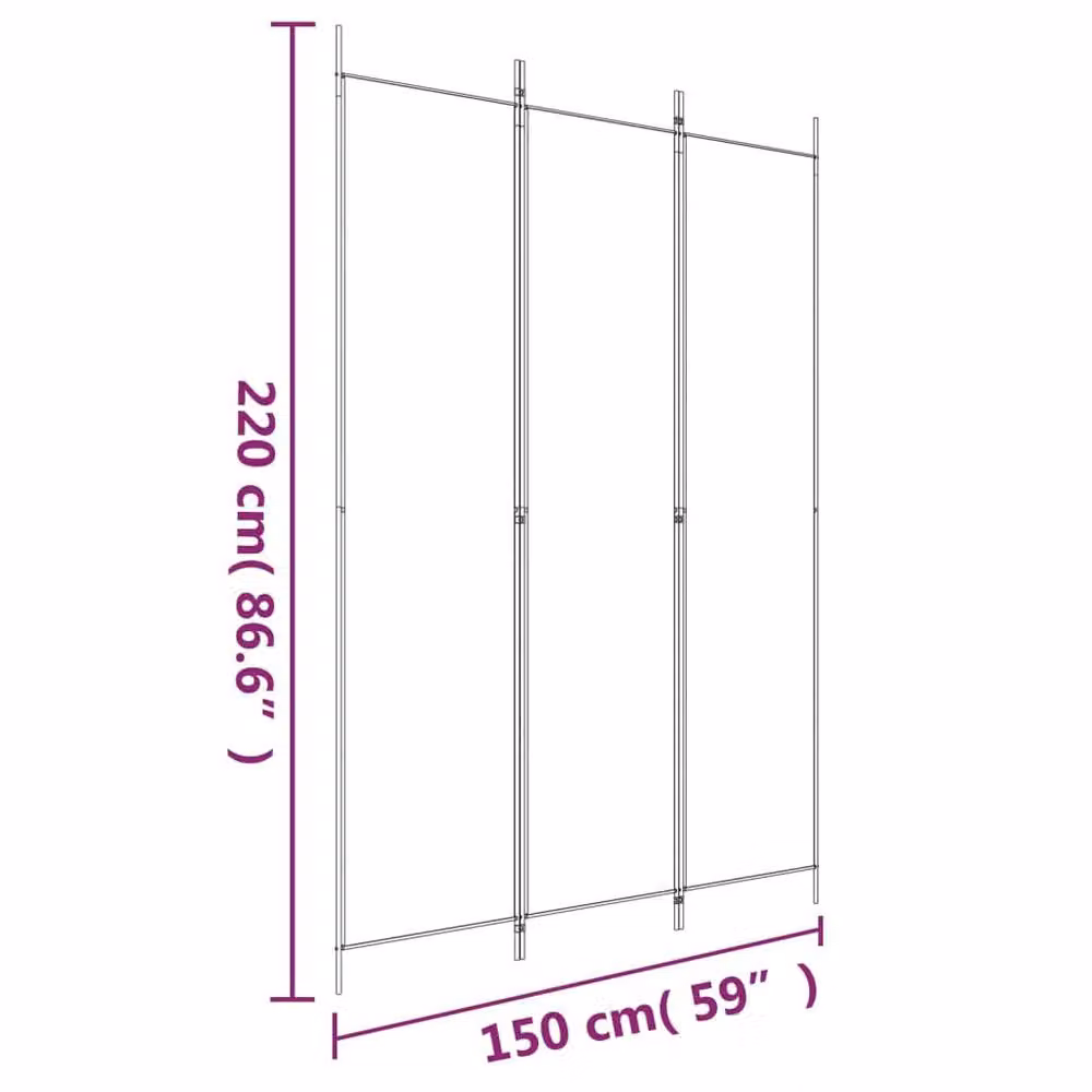 Berkfield Home 3-Panel Fabric Room Divider in Black, W: 150 cm, H: 220 cm – 6