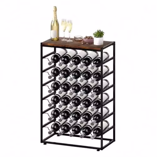Levede 30 Bottle Metal Freestanding Wine Rack with Wooden Top, 6-Tier Industrial Floor Standing Wine Storage Shelf in Black and Brown, W: 59 cm, D: 30 cm, H: 88 cm – 7