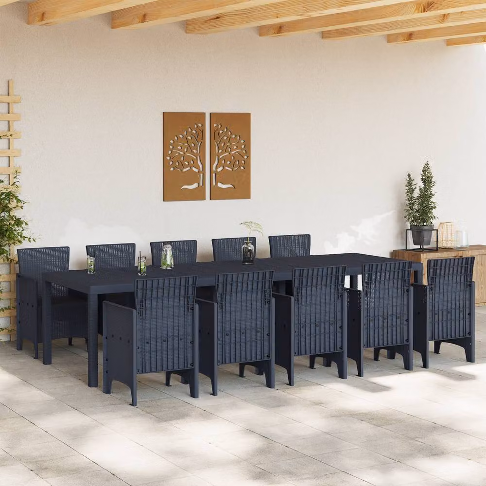 Berkfield Home 11 Piece Anthracite Poly Rattan Garden Dining Set – 3