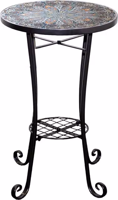 Shatchi Cairo Moroccan Mosaic Plant Stand Side Table with Geometric Metal Frame in Multicolour, Black and Silver