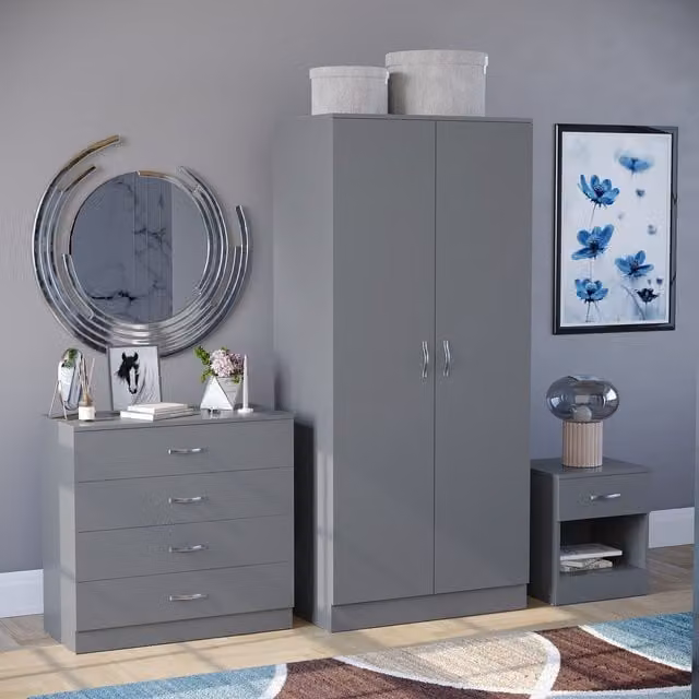 Home Discount Vida Designs Riano Trio 3 Piece Grey Bedroom Storage Furniture Set