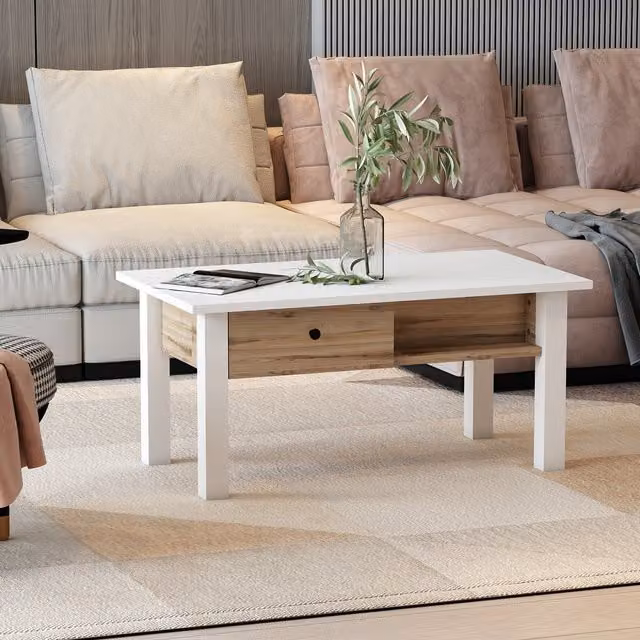 Destina Home Scandinavian Rectangular Coffee Table in White and Orange
