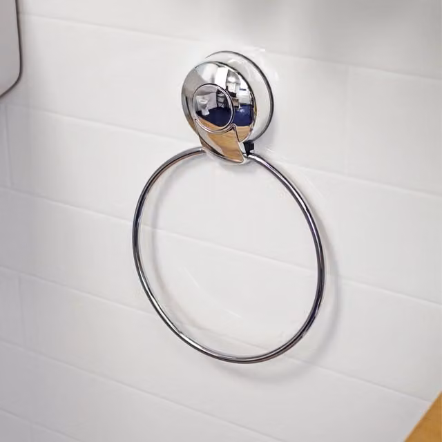 Showerdrape Suctionloc Chrome Steel Wall Mounted Towel Ring in Silver