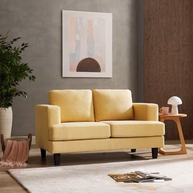 Home Detail Dale 2 Seater Upholstered Linen Sofa in Yellow – 1
