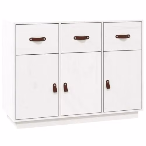 vidaXL White Lacquered Solid Pine Wood Sideboard W/D/H: 100 x 40 x 75 cm