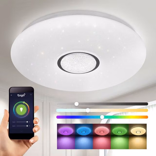 Harper Living RGBW Smart LED Ceiling Light, 24W Dimmable Round White Light with Tuya, Amazon Alexa and Google Assistant Compatibility