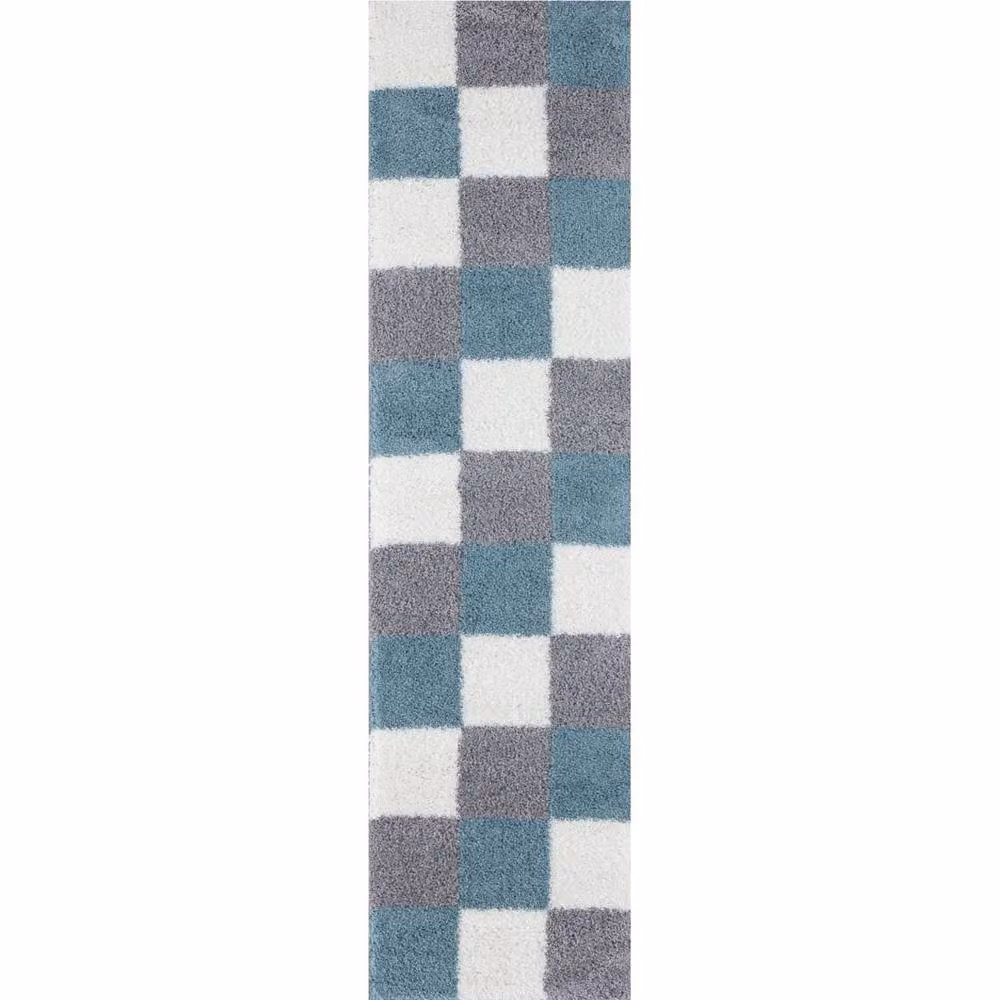 THE RUGS Soft Check High Pile Shaggy Rug in Duck Egg Blue, W/D: 60 x 110 cm – 5