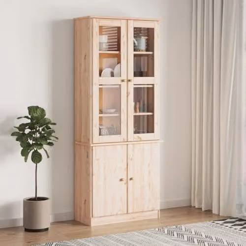 vidaXL ALTA Glass Display Cabinet in Natural Brown Solid Pine, W/D/H: 77 x 35 x 186.5 cm – 2