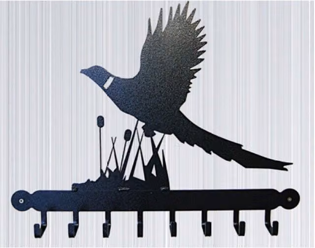 Poppyforge Pheasant Tool Rack with Hooks in Black Solid Steel, W: 54.6 cm, H: 30.5 cm