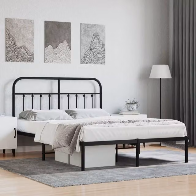 Berkfield Home Metal Bed Frame with Headboard in Black, W/D/H: 150 x 200 cm – 1