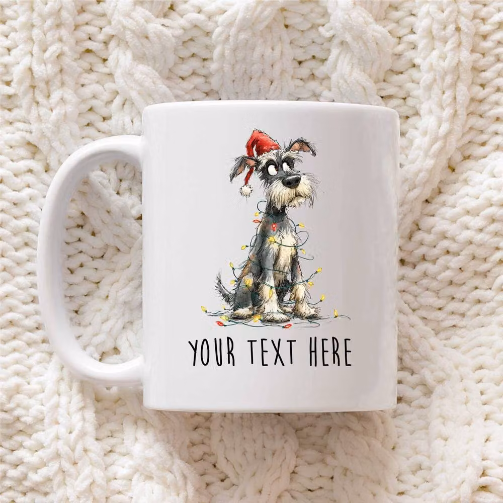 60 SECOND MAKEOVER Personalised Miniature Schnauzer Christmas Lights Santa Hat Ceramic Mug in White – 2