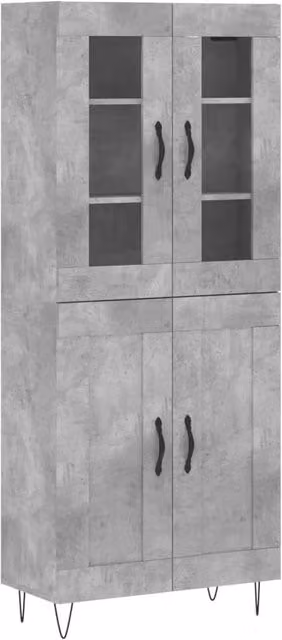 Berkfield Home Industrial Highboard in Concrete Grey with Glass Doors, W/D/H: 69.5 x 34 x 180 cm