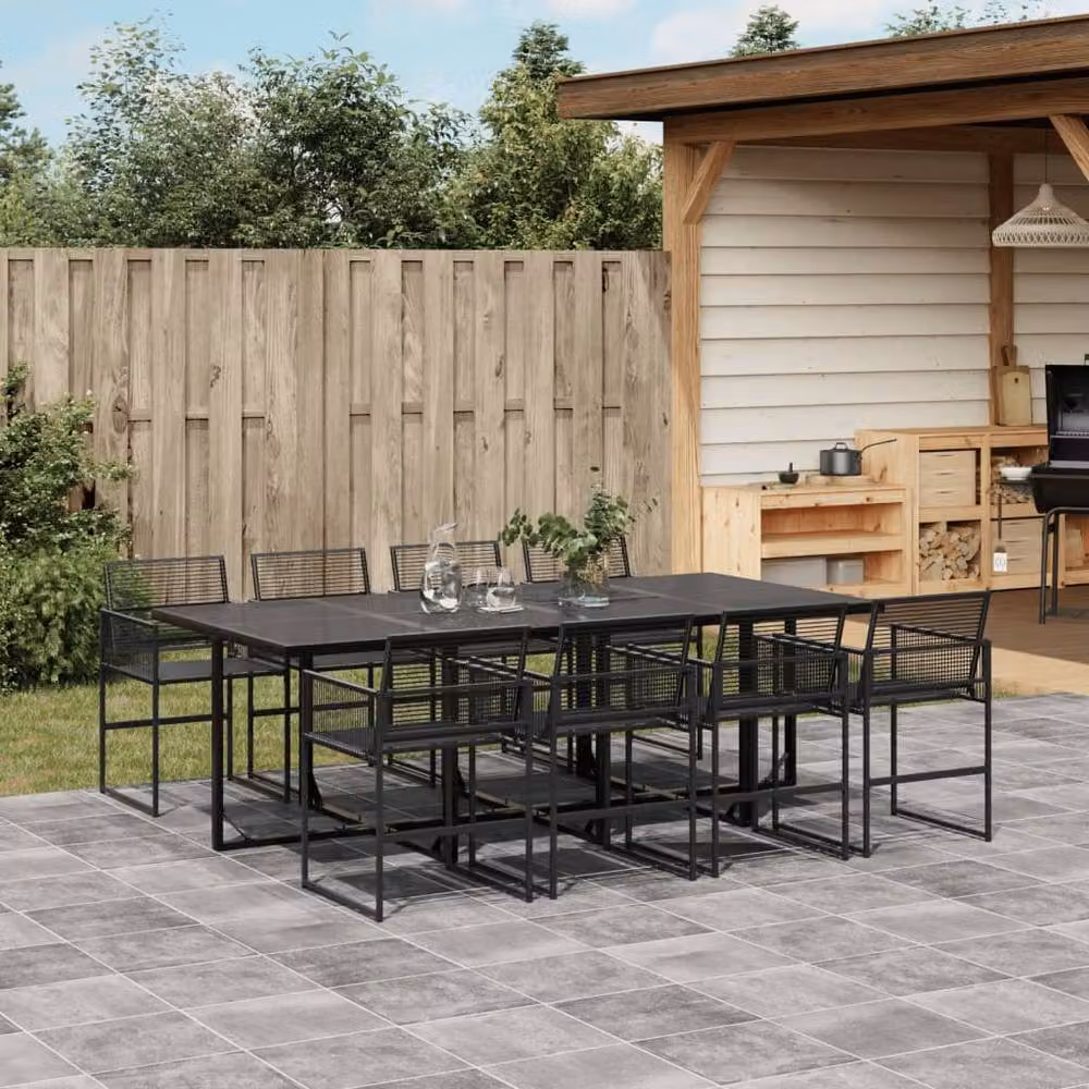 Berkfield Home Beautiful 9 Piece Black Poly Rattan Garden Dining Set – 1