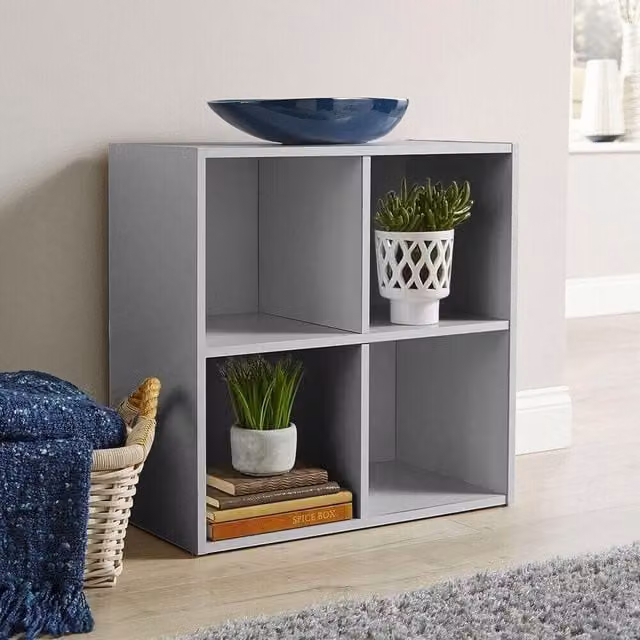 Home Source 4 Shelf Wooden Storage Cube Display Unit in Grey – 1