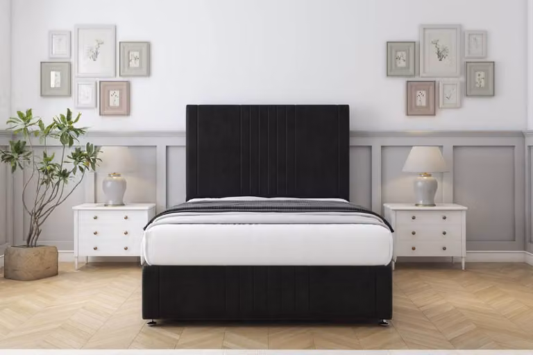Sloomy Harrington Plush Small Double Divan Set with 26 inch Headboard and Footboard in Black