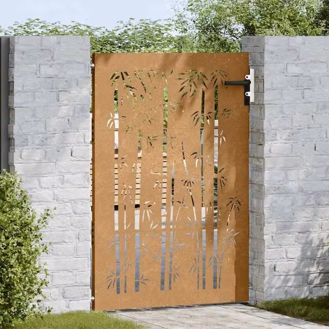 Berkfield Home Beautiful Garden Gate, Corten Steel Bamboo Design, Brown, W: 85 cm, H: 125 cm