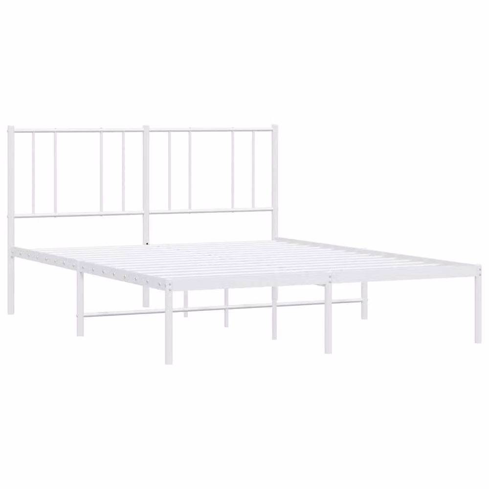 Berkfield Home Metal Bed Frame with Headboard in White, W/D/H: 150 x 200 cm – 2