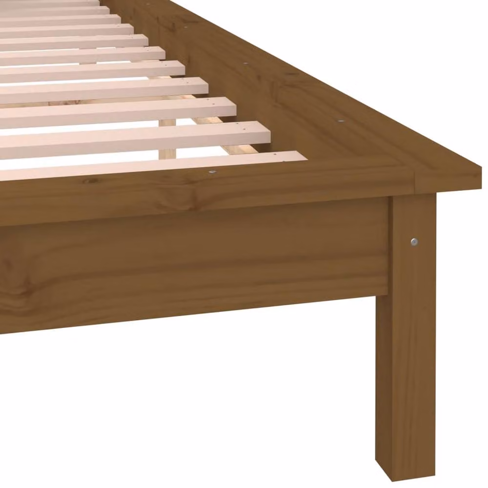 Berkfield Home Solid Wood LED Bed Frame in Honey Brown, W: 140 cm, L: 200 cm – 3