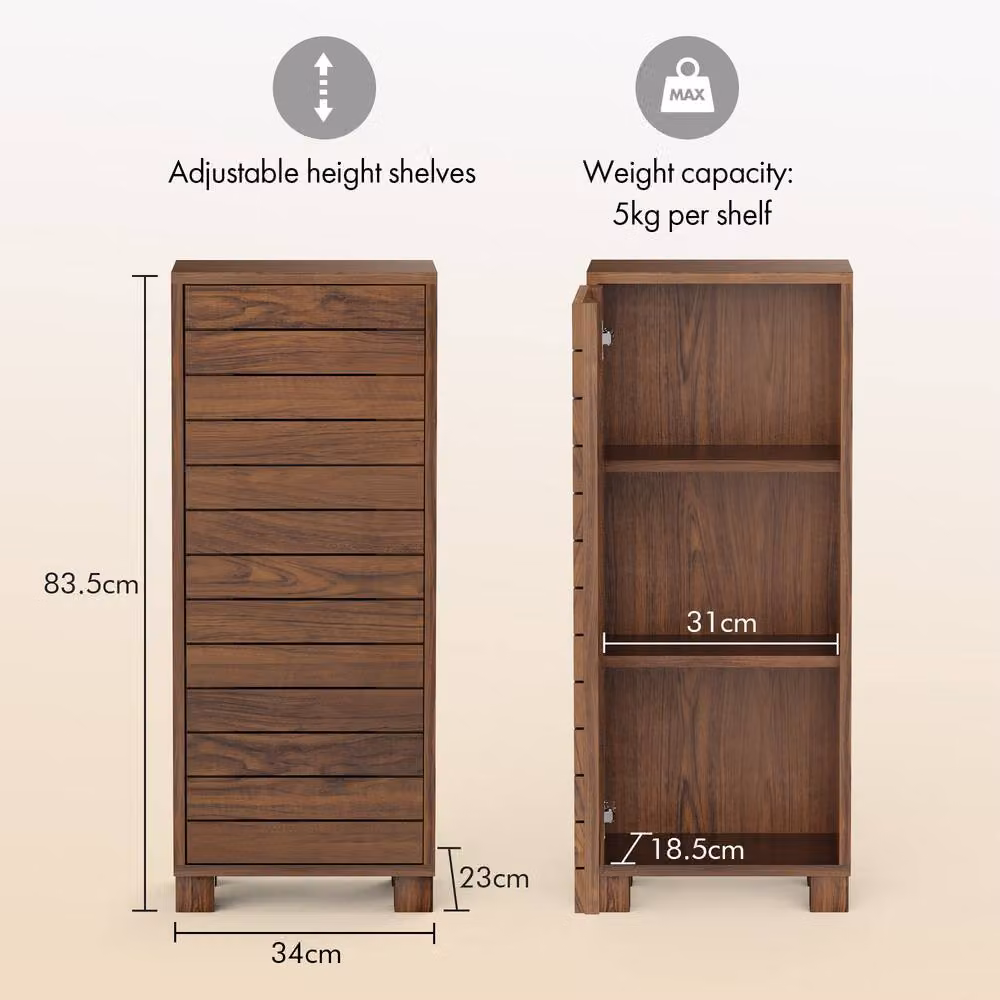VonHaus Chester Freestanding Wood Effect Slim Bathroom Storage Cabinet in Dark Brown, H 83.5 x W 23.0 x D 34.0 cm – 4