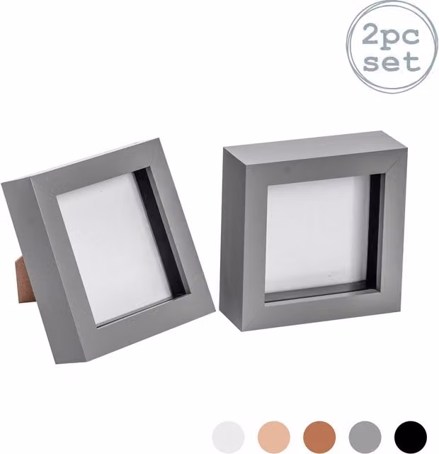 Nicola Spring Pack of 2 Modern Grey 3D Box Photo Frames, W/D/H: 10.16 x 10.16 x 10.16 cm