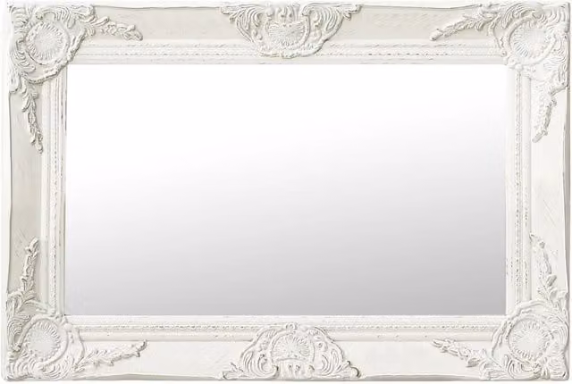 Berkfield Home Antique Baroque Style Rectangular Wall Mirror, White, W: 60 cm, H: 40 cm