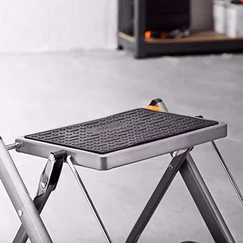 VonHaus 2-Step Foldable Steel Step Ladder with Handle and Anti-Slip Rubber Feet in Grey – 3