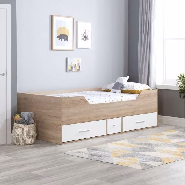 Birlea Camden Oak White Single Cabin Bed Frame for Children and Teens, W/D/H: 90 x 190 x 100 cm