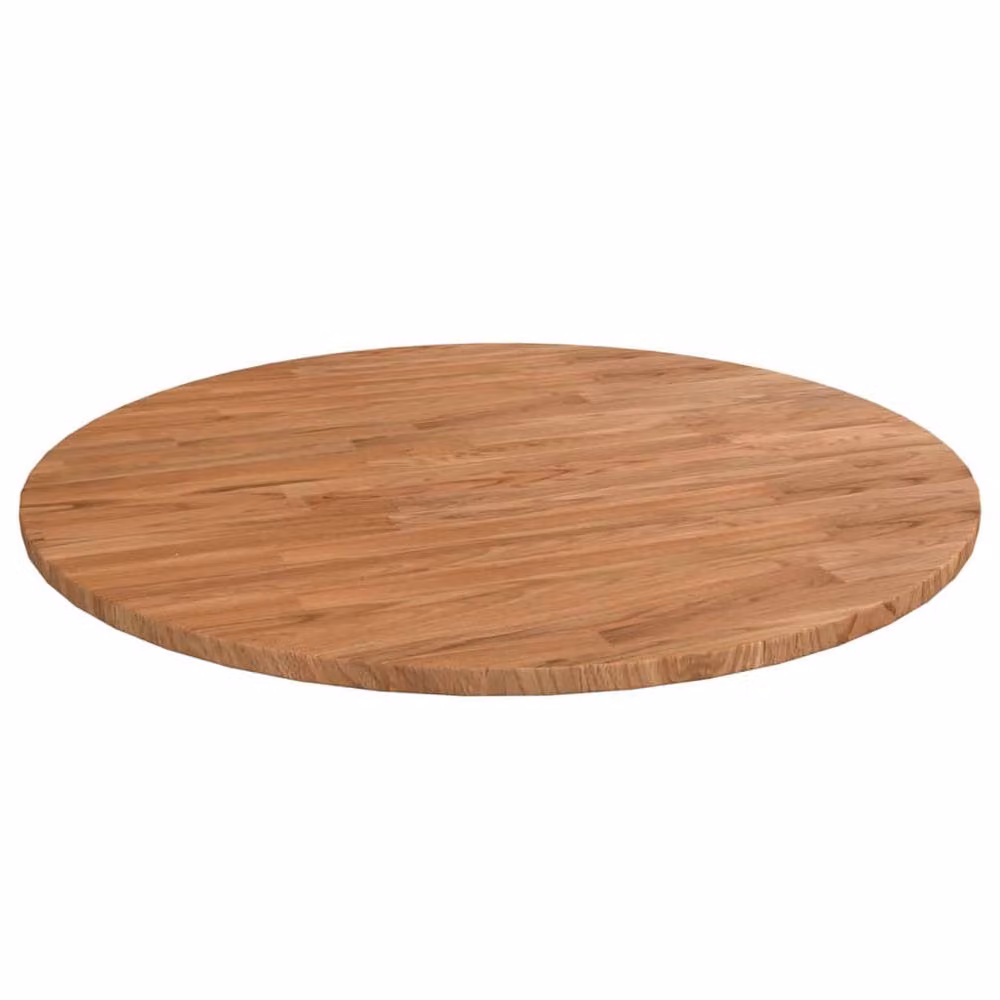 Berkfield Home Round Solid Wood Oak Table Top in Light Brown, Diameter: 80 cm, Thickness: 1.5 cm – 2
