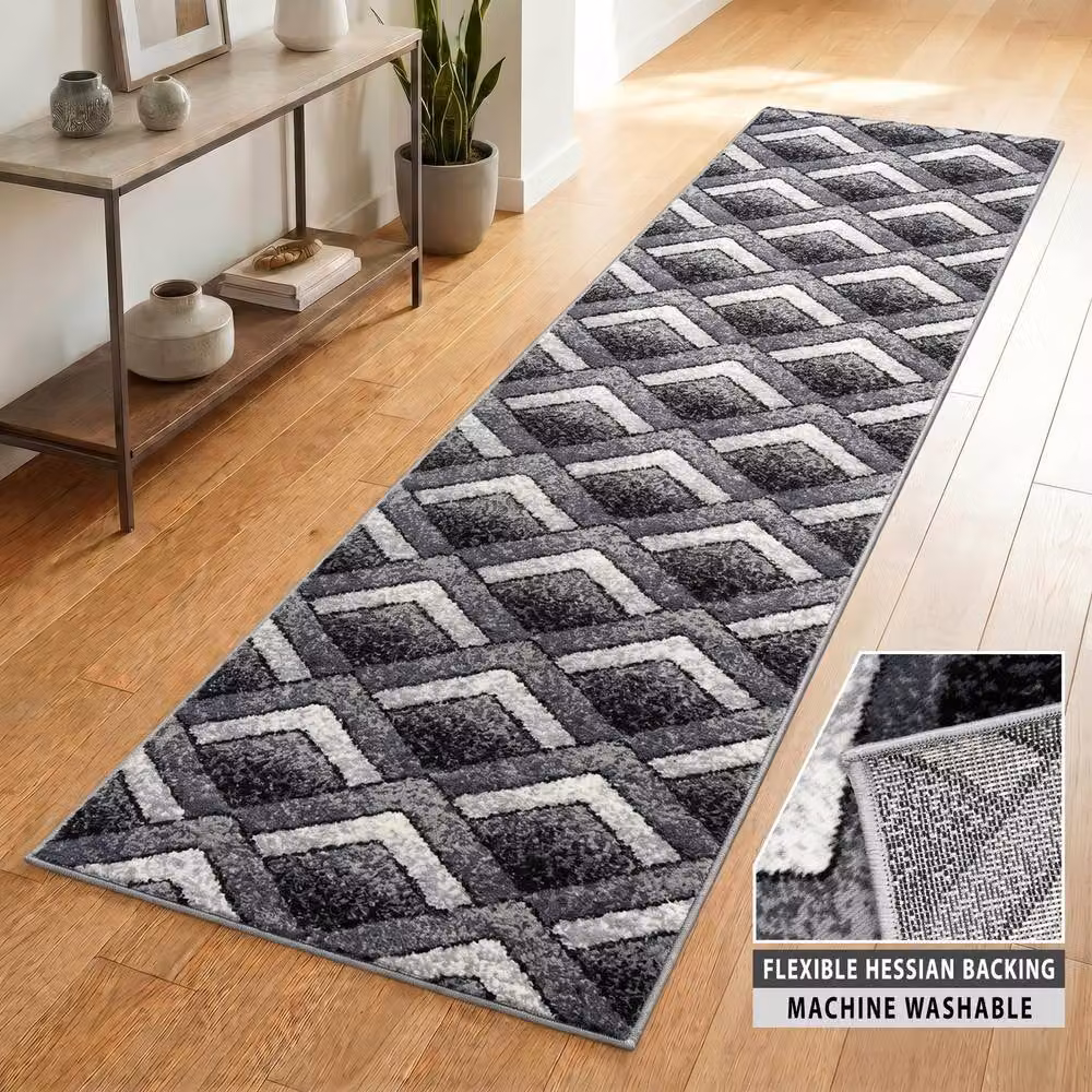 Bravich LTD Modern Zigzag Grey Hallway Runner Rug, Non-Slip Low Pile Polypropylene Carpet, W: 60 cm, L: 240 cm – 4