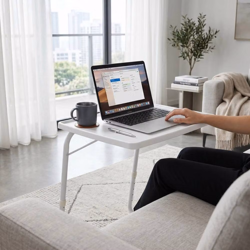 VOGREX Adjustable and Foldable Laptop Bed Tray Desk in White – 3