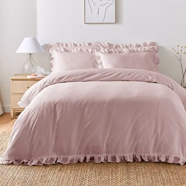 Appletree Cassia Frill 100% Cotton Duvet Cover Set, Purple, W: 200 cm x H: 200 cm