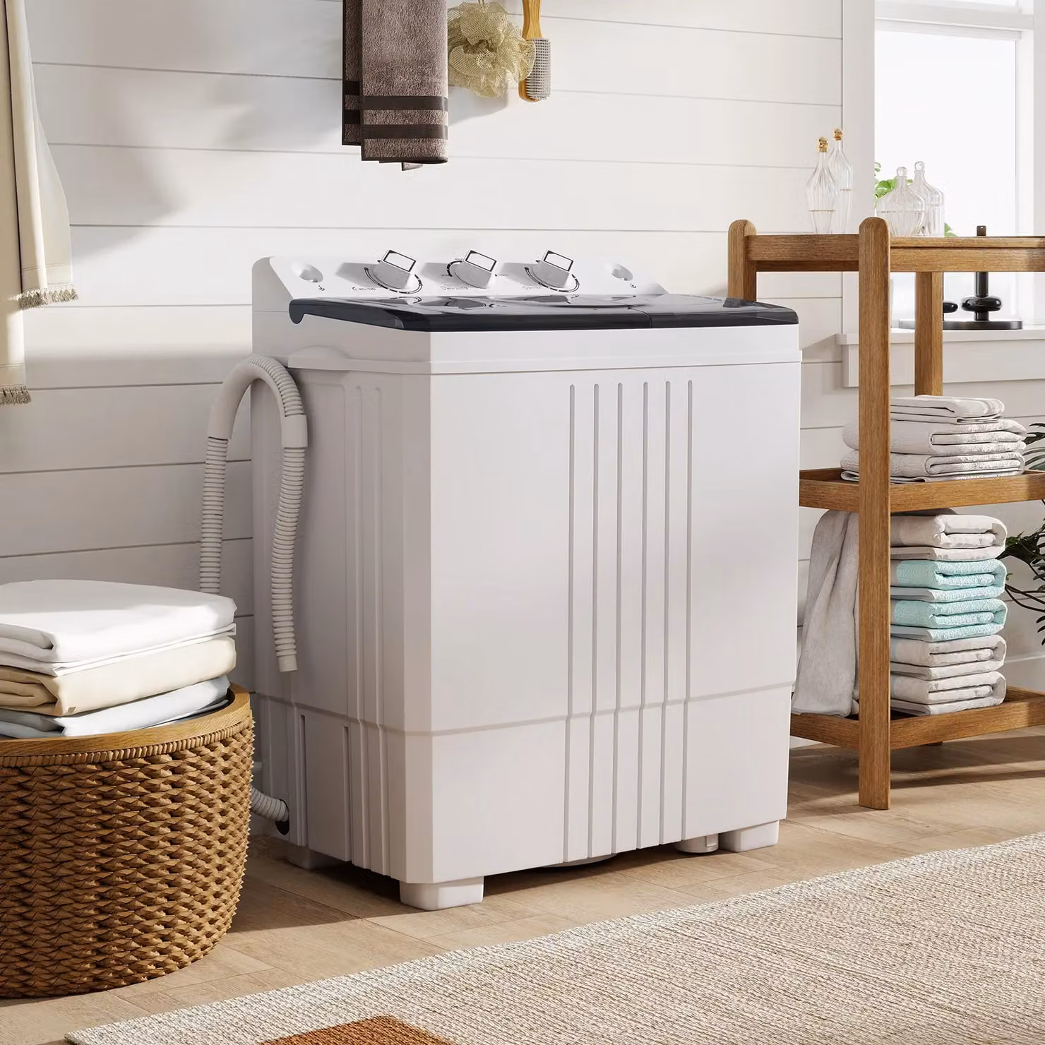 Costway Portable Twin Tub Top Loader Washing Machine, 8kg Capacity, Black – 2
